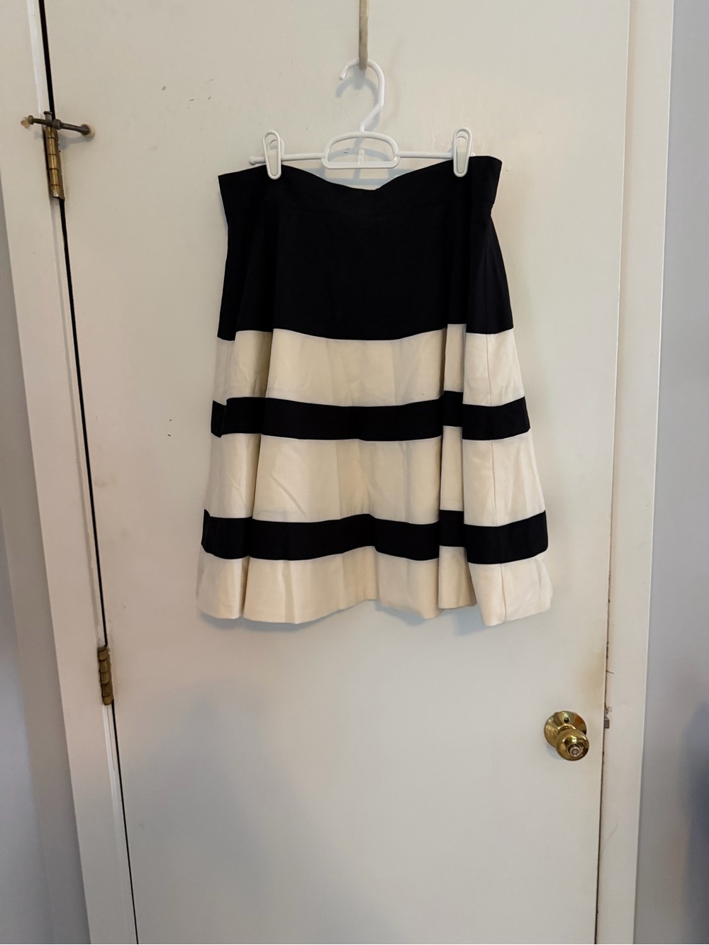 Amanda and Chelsea Black and Cream Striped A-Line Skirt | 12